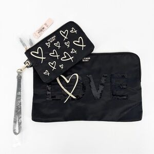 NWT  Victoria's Secret Bling Sequin LOVE Clutch Zip Pouch Wristlet Set